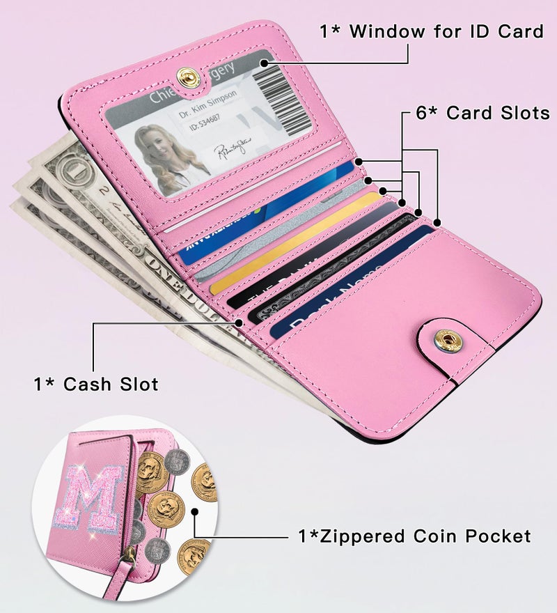 COSHAYSOO Initial Letter Wallet Small RFID Blocking Birthday Appreciation Christmas Valentines Gifts for Sister Teenager Girls Women Tween Preteen Preppy Trendy Cute Stuff Travel Essentials Pink M - Image 3